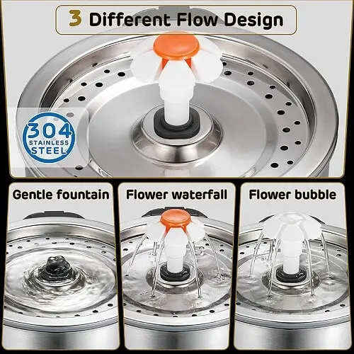 china factory designed 3 different flow 304 stainless steel cat water fountain