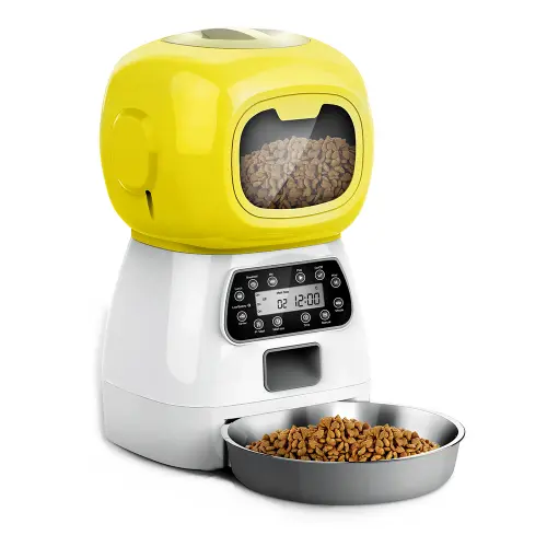 low price plastic automatic pet feeder with timer and yellow color